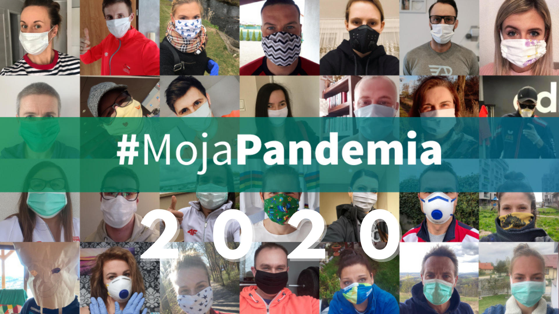 #MojaPandemia 2020 - napis na przedzie, w tle zdjęcia paraolimpijczyków w maseczkach